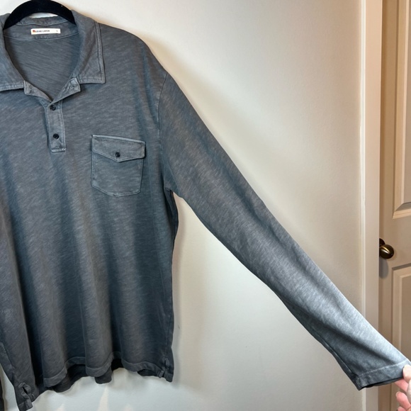 Marine Layer Mens Vintage Heavy Slub Polo Shirt Gray Long Sleeve Pocket Sz Large - Picture 4 of 9